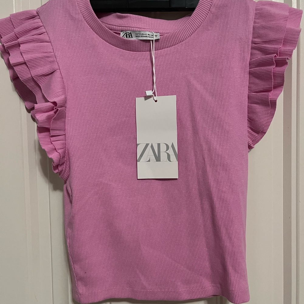 Pink zara ruffled sleeve top